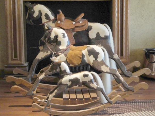 Home decor and decorations: wooden rocking horses.  Comes in 3 sizes. 